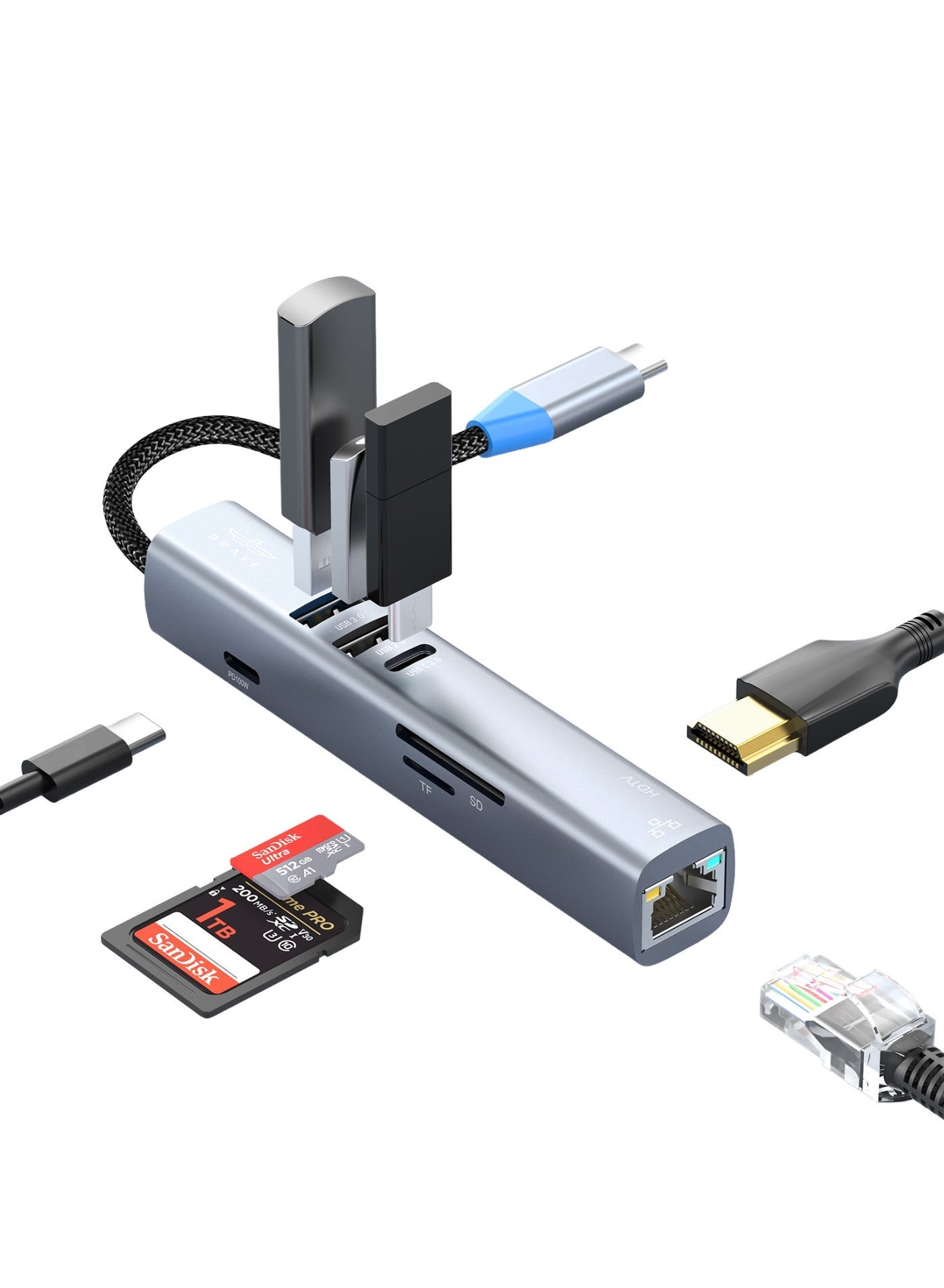 Compare 8in1 USBC Multiport Hub with Docking Station – 4K HDMI Output, 100W Power Delivery Fast Charging, RJ45 Gigabit Ethernet Ports, USB 3.0 & USB 2.0 Ports, 2 USBC Ports, SD & TF Card Reader – Aluminum TypeC Hub Compatible with MacBook Pro, MacBook A at KSA Price