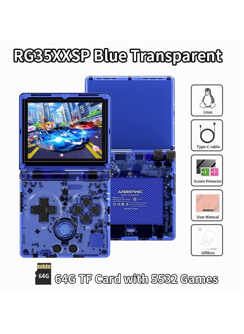 Compare Flip Handheld Game Console, 3.5inch IPS Screen, Linux H700 Video Game Player, Support Streaming WIFI Bluetooth Transparent Blue, 64G at KSA Price