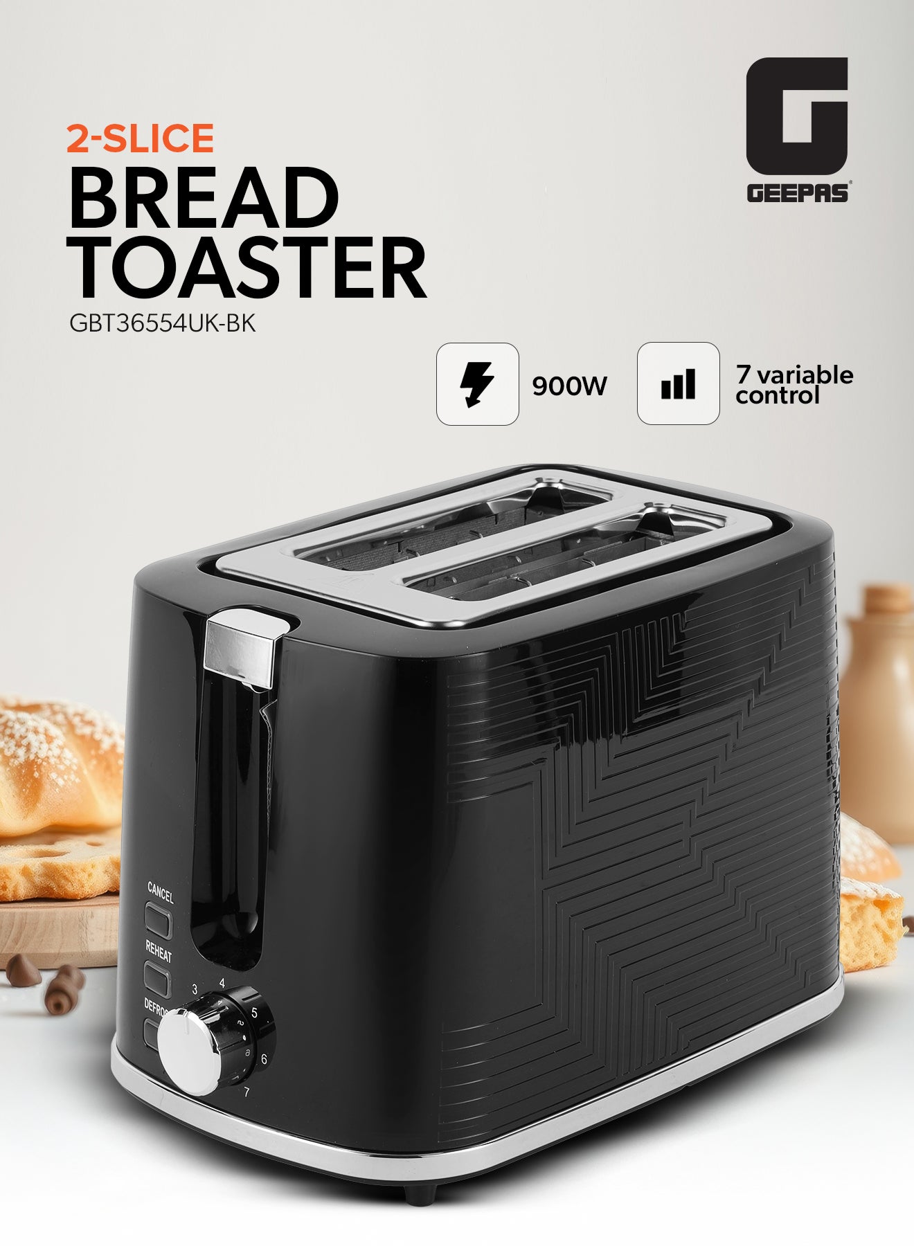 2 Slice Bread Toaster With Re-Heat, Defrost, Stop…