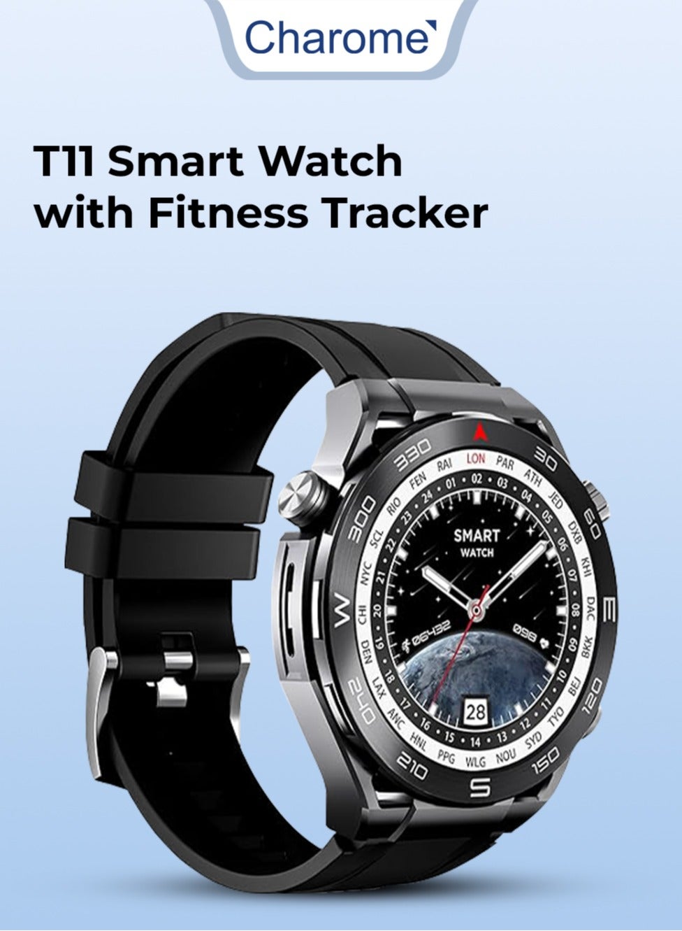 Compare Charome T11 Smart Watch with Fitness Tracker Heart Rate Monitor Long Battery Life Water Resistant Compatible with iOS and Android in Elegant Black. at KSA Price