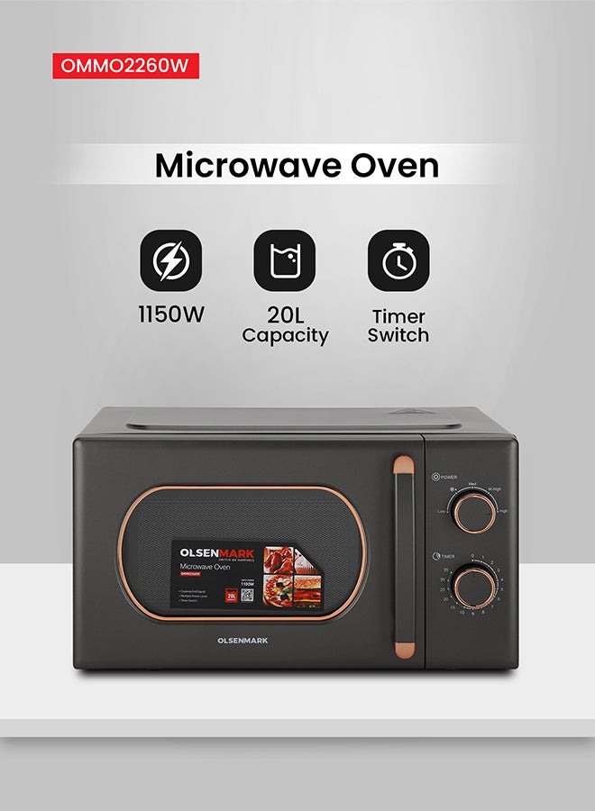 Compare 20 L Microwave Oven Turntable Plate, Multiple Power Levels and Cooking Stages, Defrost Function, 30Min Timer, Cooking End Signal 20 L 1100 W OMMO2260W Grey at KSA Price
