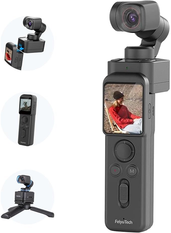 Compare Feiyu Tech Pocket 3 Action Camera 4K with Remote Control Bundle Official,3Axis AntiShake Stabilization,12MP Ultra HD,Builtin MIC,130° Wide View,for Vlogging,Diving,Riding at KSA Price