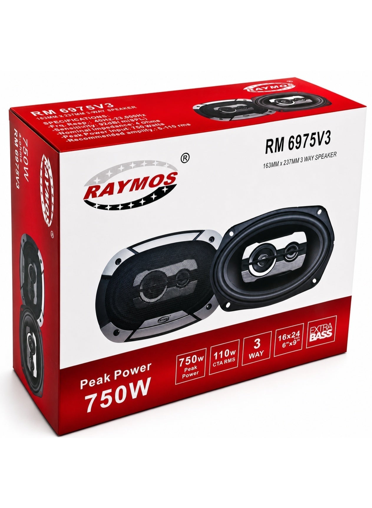 Compare Raymos RM6975V3 6 x 9 3Way Car Audio Speaker – 750W Peak Power, 110W RMS at KSA Price
