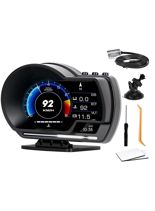 Compare Gauge Display, Heads Up Display for Cars, Gauge with OBD GPS Dual System, OBD2 Speedometer for Car with Water TEM, Volt, Mileage, Overspeed & Fatigue Driving Alarm, RPM, Works Great for Most Cars at KSA Price