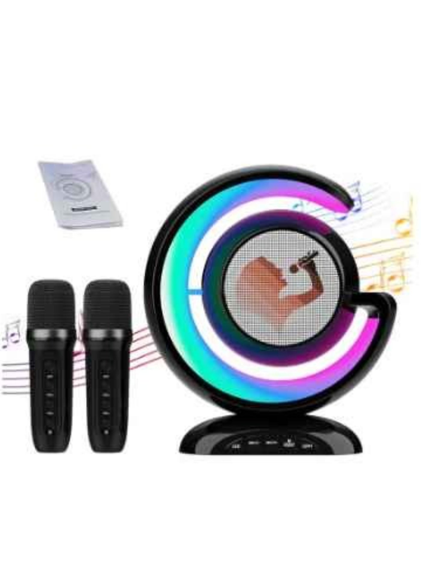 Compare 110 Karaoke Machine with Two Wireless Microphones Portable Bluetooths Speaker for Home Karaoke Birthday Party with Microfone Mic and Colorful LED at KSA Price