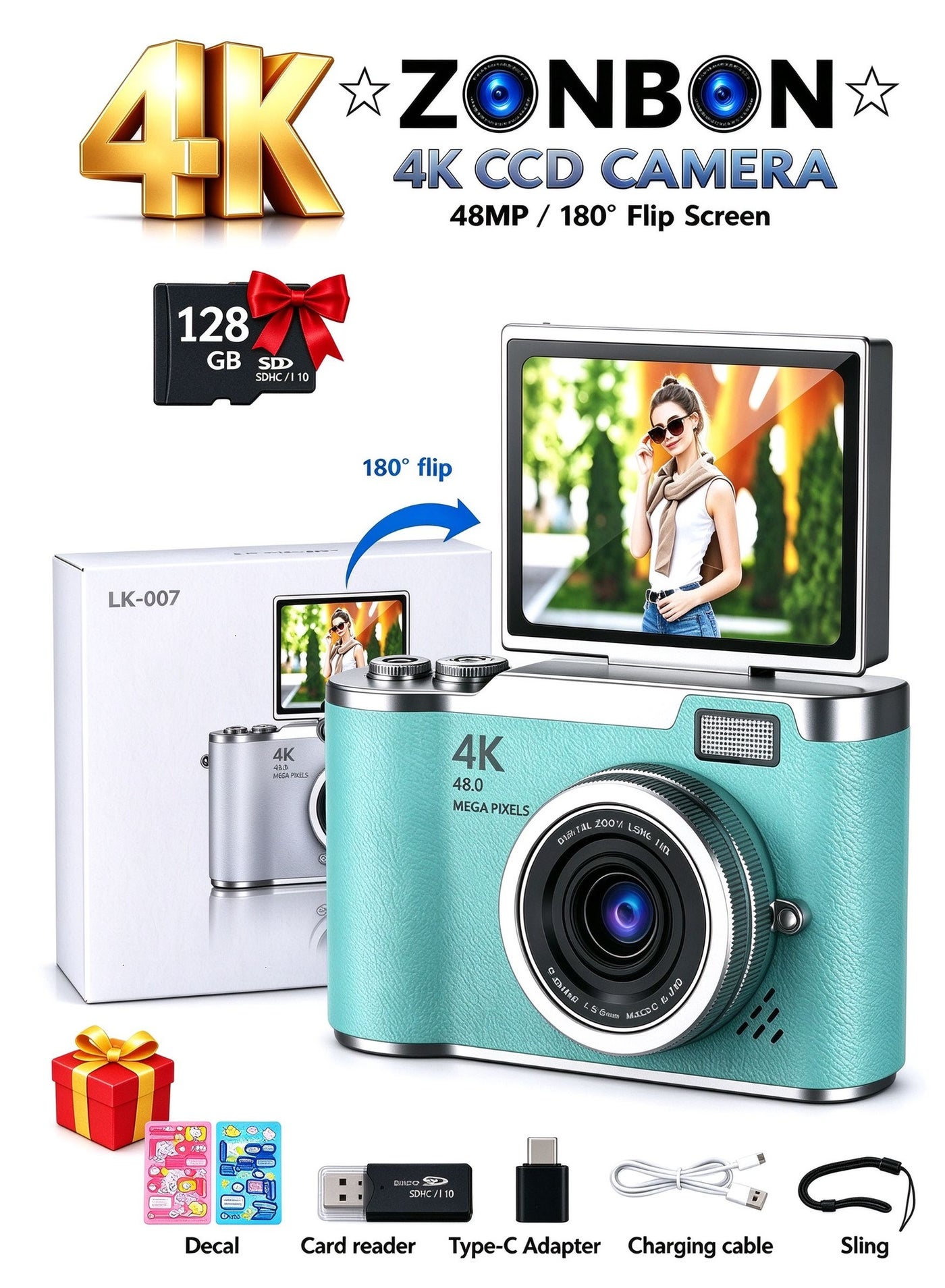 4k CCD Digital Zoom Student Digital Camera 48MP Portable…