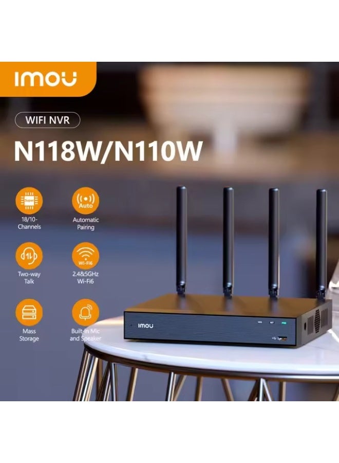 Compare N118W 18?Channel DualBand WiFi 6 NVR, 4K H.265 Recording, Wireless & Wired IP Camera Support, HDMIVGA Output, Remote App Access, Motion & Smart Detection, ONVIF Compatible, Up to 18 IP Cameras | NVRN118W8A0E Blac at KSA Price
