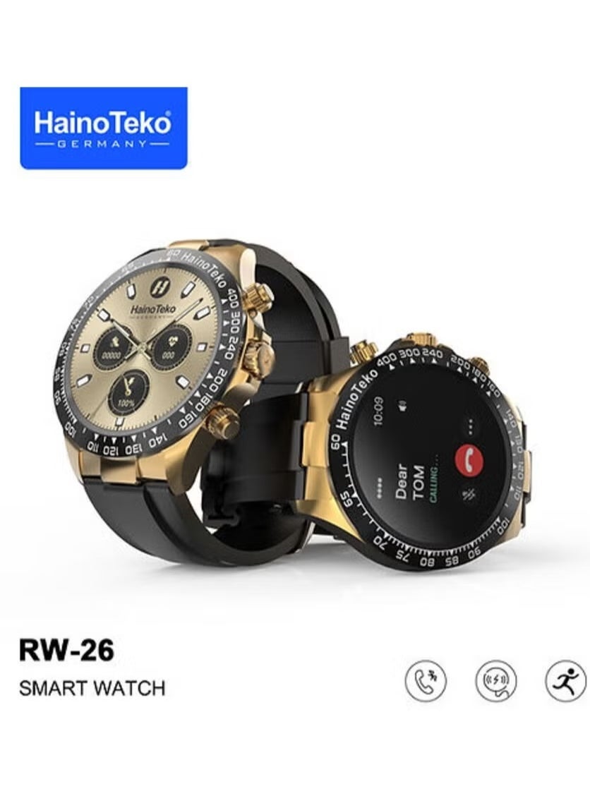 Compare RW26 Smartwatch for Men & Women | Gold, Stylish Fitness Tracker with AMOLED Display, Waterproof, Heart Rate Monitoring, AI Voice Assistant, and More at KSA Price