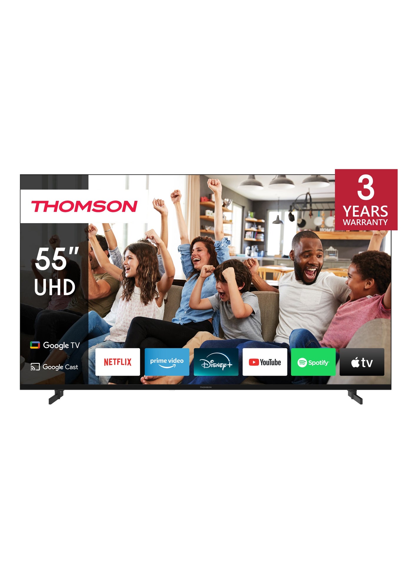 Compare Thomson 55Inch 4K UHD Smart Google TV – 2025 Model with Google Voice Assistant, Smart Voice Control, Builtin YouTube & Netflix, 3840x2160 Pixels Display, Side Feet Design – Frameless LED TV at KSA Price