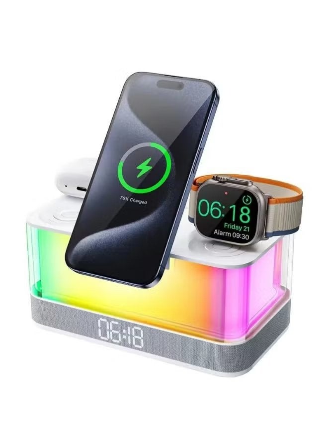 Compare R8 Desktop Bluetooth Speaker with Clock & LED Display, Magnetic Foldable Stand, Atmosphere Light, Builtin Wireless Charger, Multifunctional Portable Speaker with Fast Charging Dock & Adjustable Viewing Bracket at KSA Price