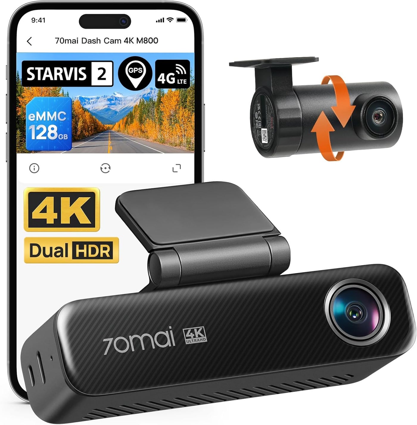 70mai M800 4K Dash Cam with Front and Rear…