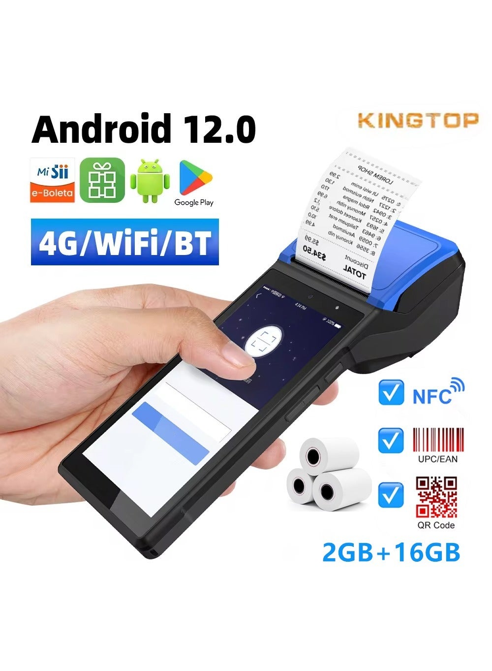 Compare Handheld POS PDA Receipt Printer 58mm High Speed Thermal Paper Printer Smart POS Terminal, POS Machine Scan 1D2DQR Barcodes, POS System with NFC2G3G4GWiFiBT Included 3 Rolls Thermal Paper at KSA Price