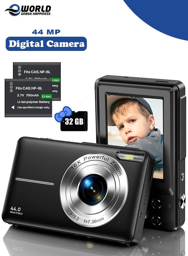 44MP HD Digital Camera with 32GB Card, 2 Batteries,…
