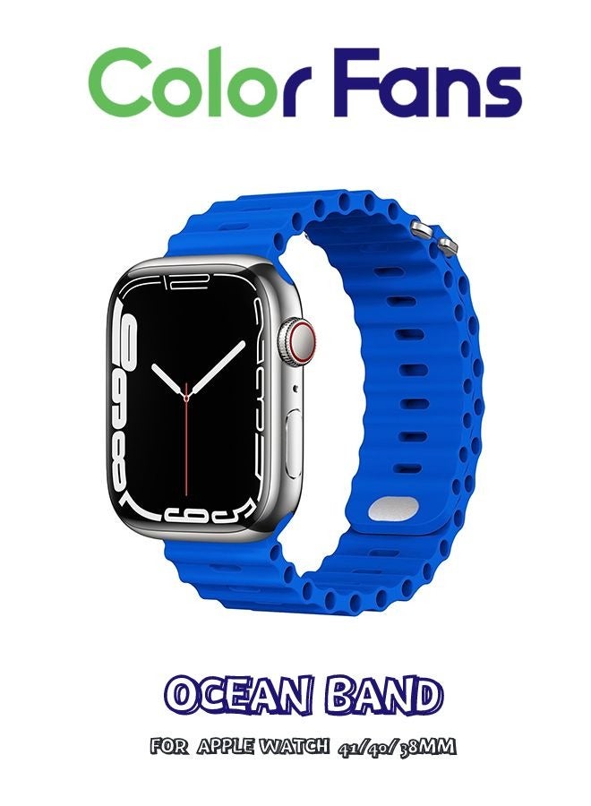 Compare Apple Watch Ocean Band 41mm 40mm 38mm for Men Women, Soft Silicone Sport Band Replacement Strap for Apple Watch Ultra iWatch Series 8 7 SE 6 5 4 3 2 1 Klein Blue at KSA Price