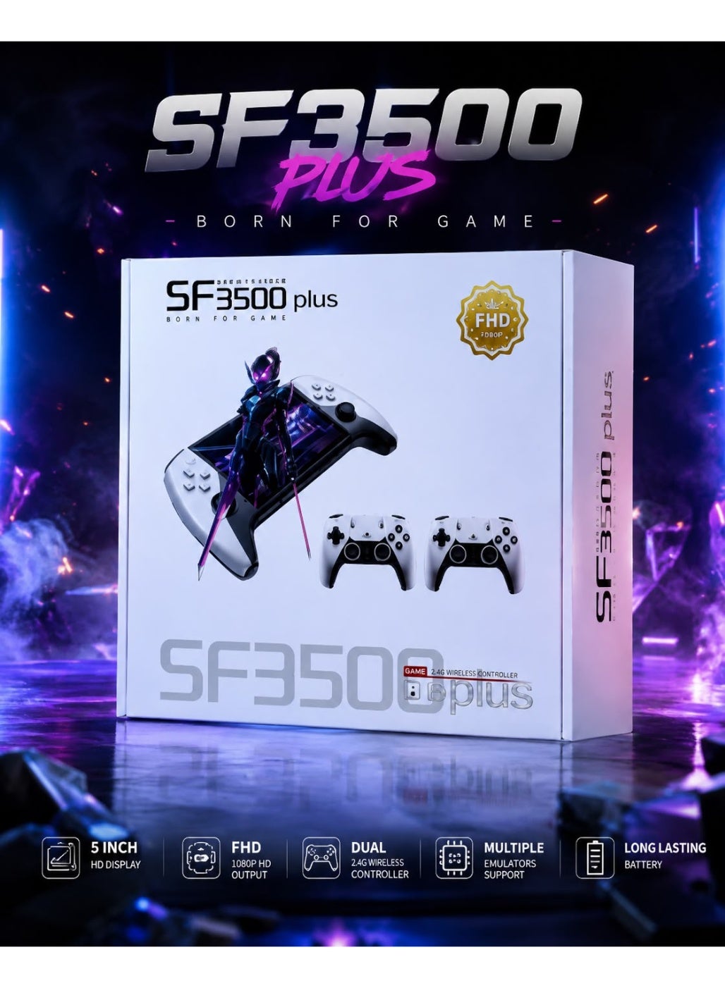 Compare SF3500 Plus 5Inch Handheld Game Console with FHD 1080P Output and Dual 2.4GHz Wireless Controllers at KSA Price