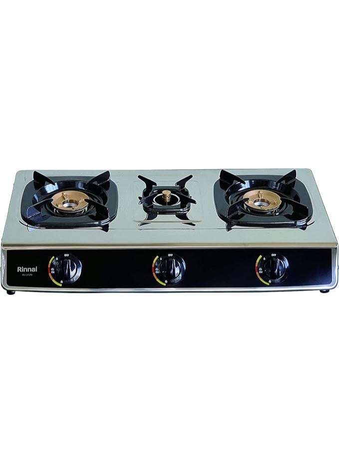 Compare Rinnai RV310RI 3 Burner Gas Stove – Auto Ignition, Stainless Steel Body, Brass Burners, High Efficiency LPG Stove – Made in Vietnam at KSA Price