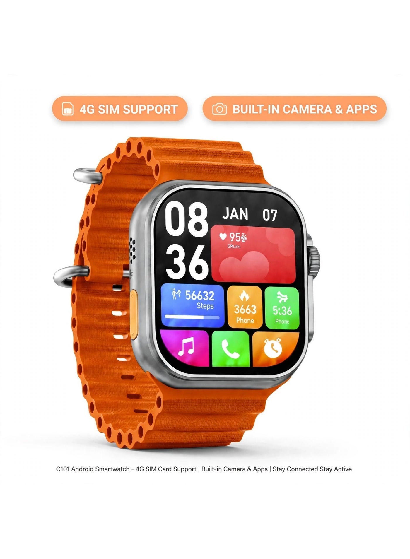 C101 Android Smartwatch - 4G SIM Card Support…