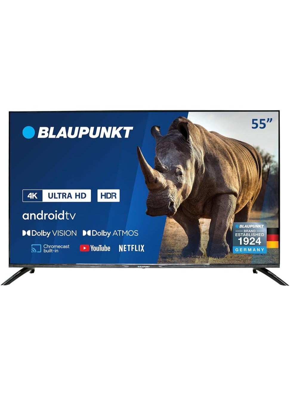 Compare Blaupunkt 55 Inch TV 4KUHD Smart TV Android TV Dolby Vision Dolby Atmos Bluetooth 55UB6210D 123.1x27.4x76.9 Cm Black at KSA Price