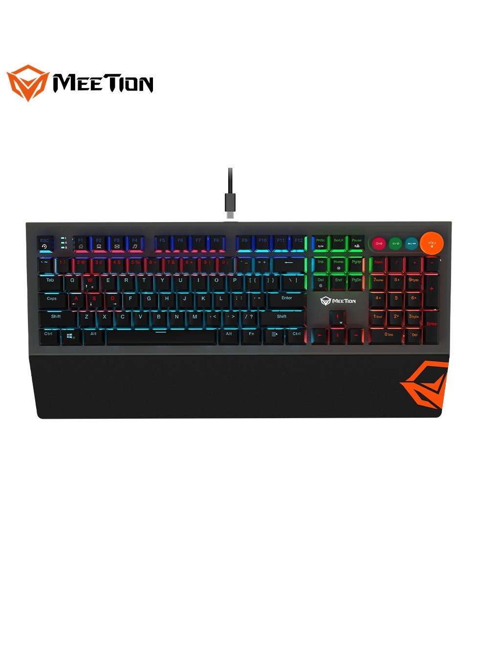 Compare MEETION Colorful Adjustable Rainbow Backlight Mechanical Gaming Keyboard MK500 Removable armrest Pluggable TypeC cable Colorful adjustable rainbow backlight at KSA Price