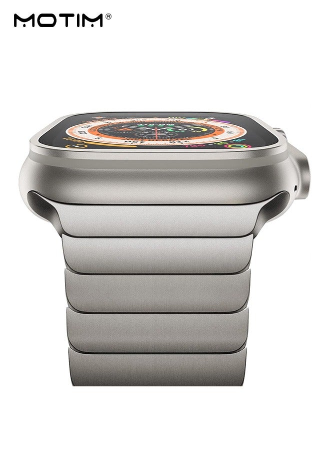 Compare Compatible with Apple Watch Band 49mm 46mm 45mm 44mm 42mm, Titanium Metal Watch Replace Strap with Butterflystyle Buckle for Men and Women, for Apple Watch Ultra 2SE1146mm10987654321 at KSA Price