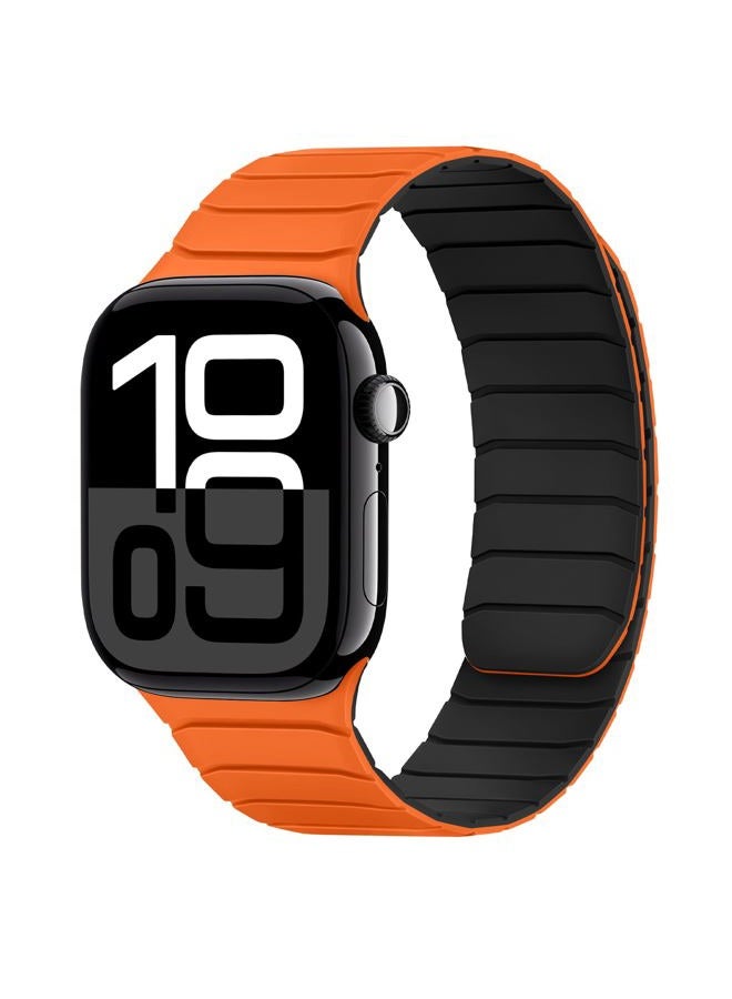 Compare Magnetic Straps Compatible with Apple Watch 42mmSeries 10 41mm 40mm 38mm Soft Silicone Replacement Loop Wristband Compatible with iWatch SE Series10 9 8 7 6 5 4 3 2 1, OrangeBlack at KSA Price