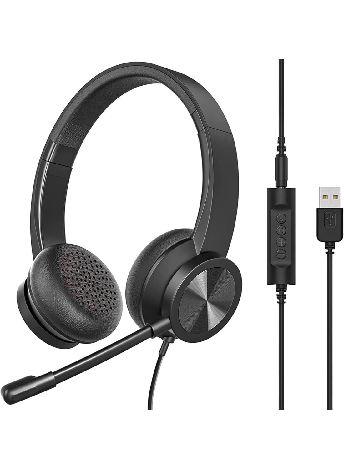 Compare USB Headset with Mic, Wired Over Ear Headphone, ANC and Noise Cancelling Microphone of 330 Degrees Rotation, Clear Crystal Sound, Adjustable Inline Control Microphone, Comfortable Wearing Design at KSA Price