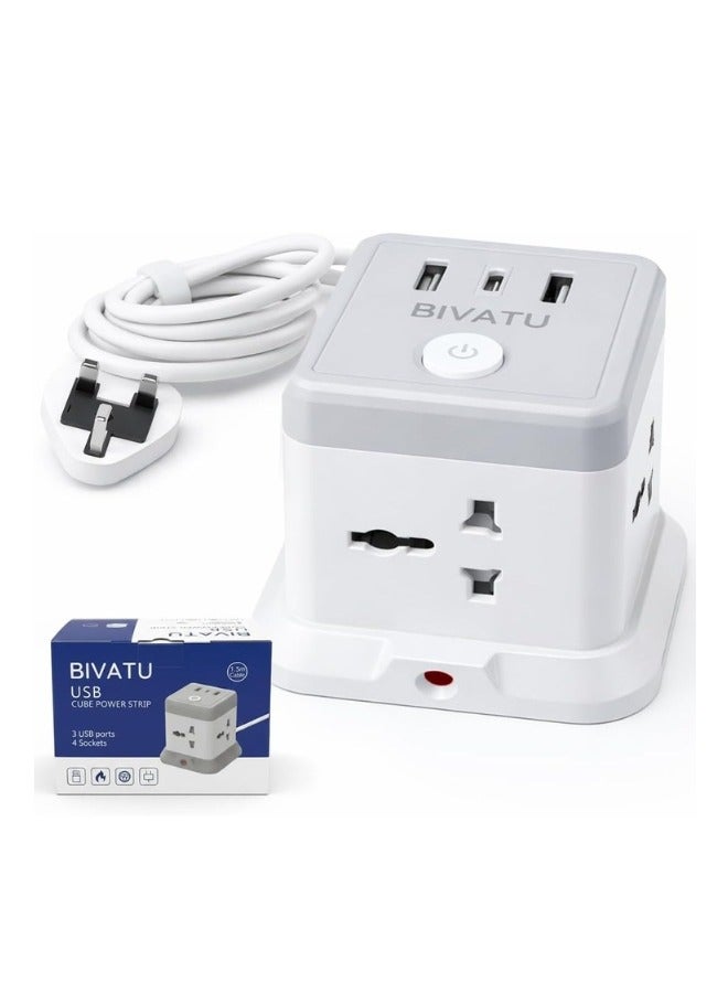 Compare Universal Power Strip with USB & TypeC, 1.5 Meter Flat Extension Cord, 4 AC Outlets + 2 USBA + 1 USBC, Surge Protection, Compact Design for Home and Office at KSA Price