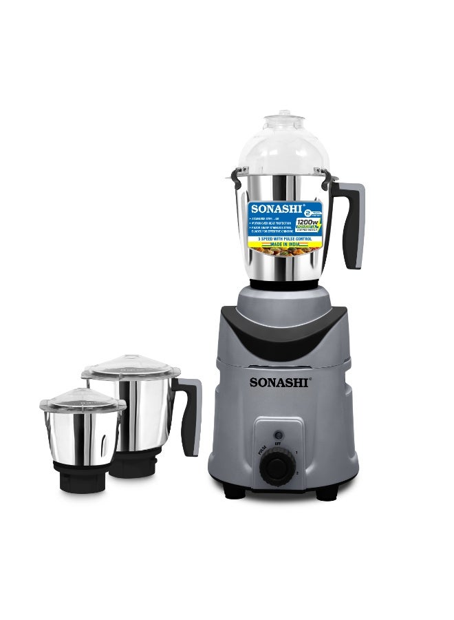 Compare 3in1 Mixer Grinder with Powerful 1200W Copper Motor | 1.8L Liquidizing Jar, 1.0L Dry Grinding Cup & 0.4L Chutney Cup | 3Speed Control with Pulse Function | Stainless Steel Jars, Polycarbonate Lids & HeavyDuty Kitchen Perfo at KSA Price