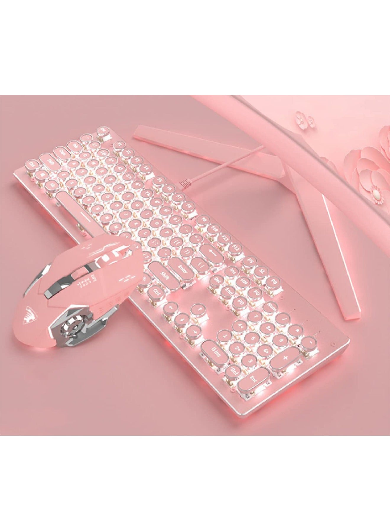 Compare Gaming Keyboard and Mouse Set Retro Punk Typewriter Mechanical Design Blue Switch White Backlight USB Wired for Desktop Laptop at KSA Price