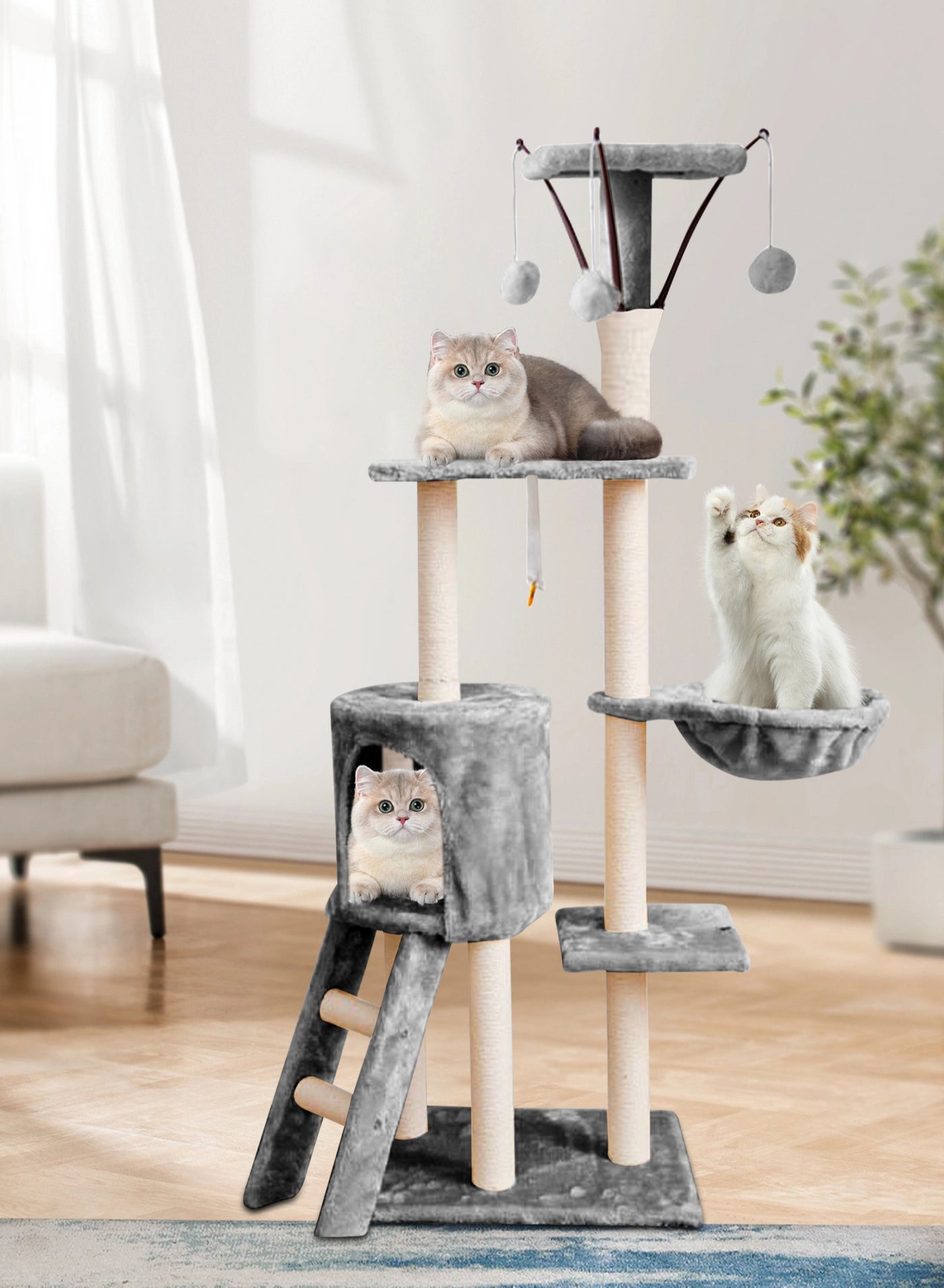 Compare MultiLevel Cat Tree, 145cm Cat Scratch Posts MultiLevel Stable Cat Climbing Tower Cat Activity Trees with Ladder, Indoor Pet Activity Furniture Play House for Kitty Kitten at KSA Price