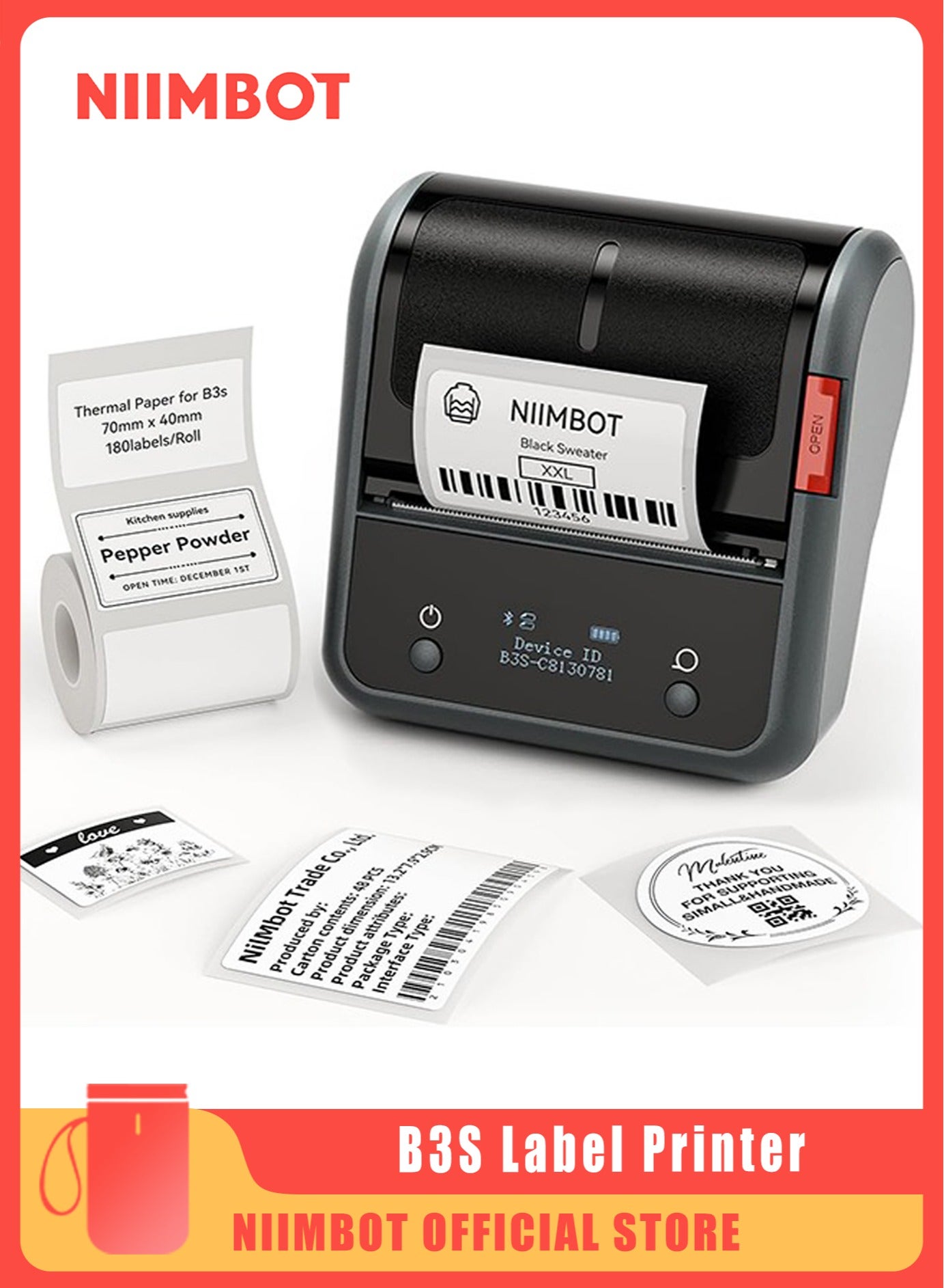 Compare B3S Thermal Label Maker Machine, Inkless Label Printer with 2075mm Print Width, Portable Bluetooth Thermal Label Maker with 1 Roll 70*40mm White Tape, Great for Clothing, Barcode, Supermarket, Retail Store and Home Printing Barcodes & at KSA Price