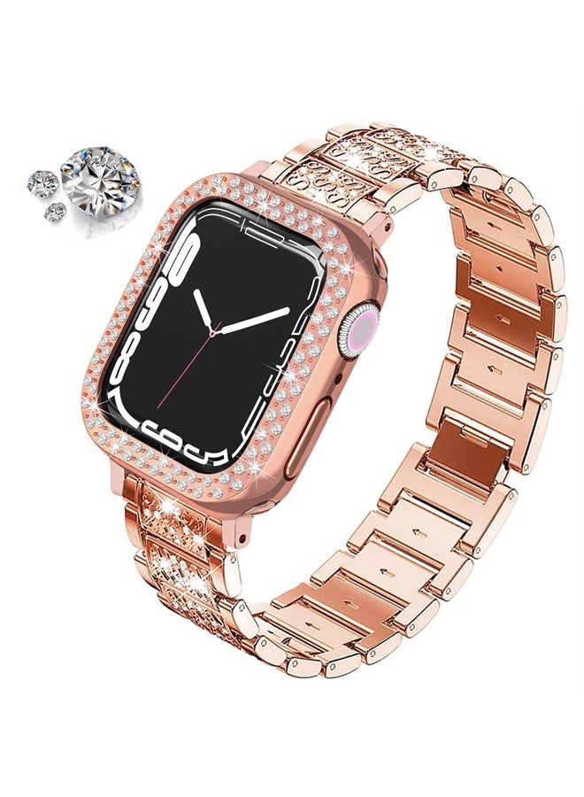 Compare Bands Compatible with iWatch 40mm 44mm, Bling Rhinestone Diamond Metal Strap with Protective Case Cover Replacement for Apple Watch Series 65  4  SE Women Men 40mm, Rose pink at KSA Price