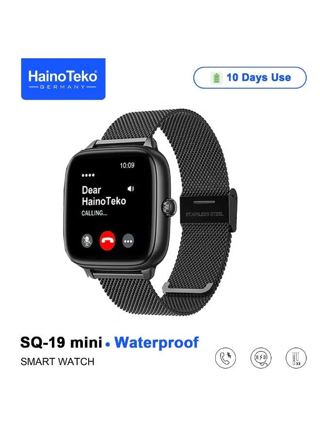Compare SQ19 Mini Smart Watch with Bluetooth Call Function, 1.72 Inch AMOLED Touch Screen, 10 Day Battery Backup, Waterproof Fitness Tracker with 3 Replacement Straps for Men & Women, Black at KSA Price