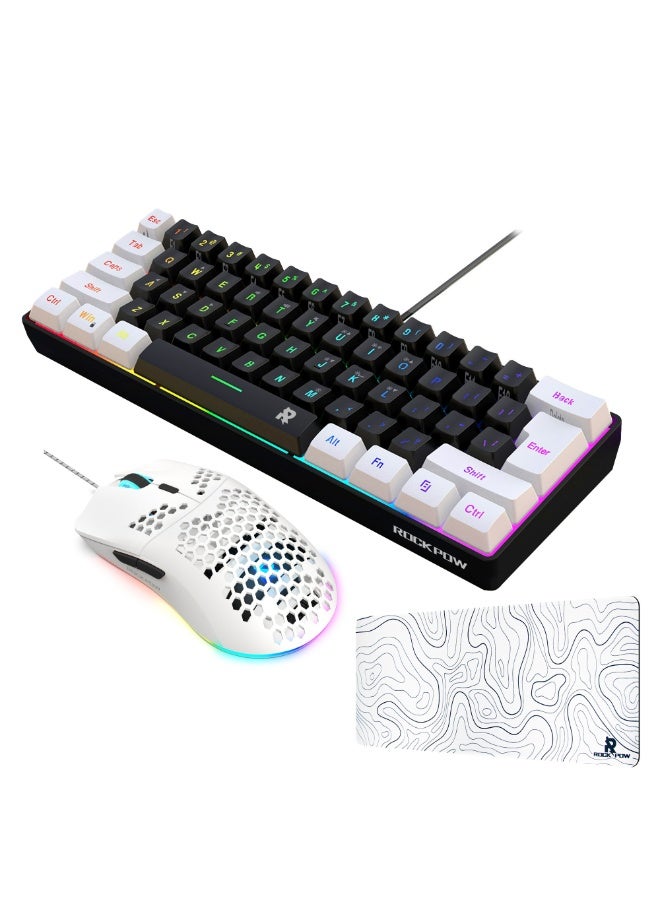 Compare Gaming Combo 3in1 60% Wired Gaming Keyboard RGB Gaming Mice Ergonomic Ultralight 8000DPI Optical Sensor Mouse 61 Keys RGB Backlit Keyboard 700x300mm Large Gaming Mouse Pad mini Bundle for PC Gamer at KSA Price