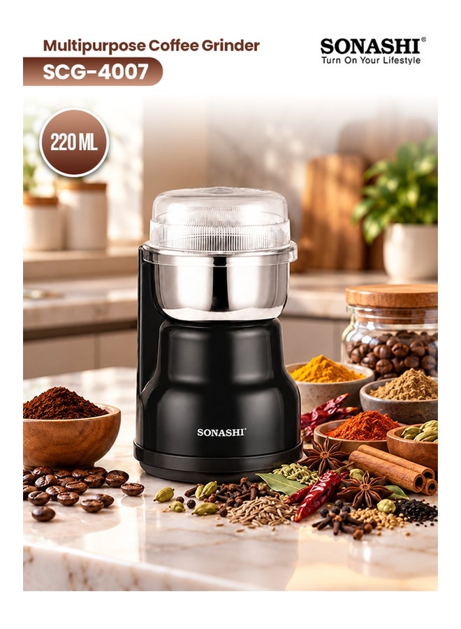 Compare Multipurpose Coffee Grinder  220ML Bowl Capacity | Spice Grinder with Stainless Steel Bowl  Suitable for Spices, Coffee Beans, Nuts, Dried Fruits, Etc | Detachable Design for Easy Cleaning 0.22 L 250 W SCG4007 BlackSilver at KSA Price