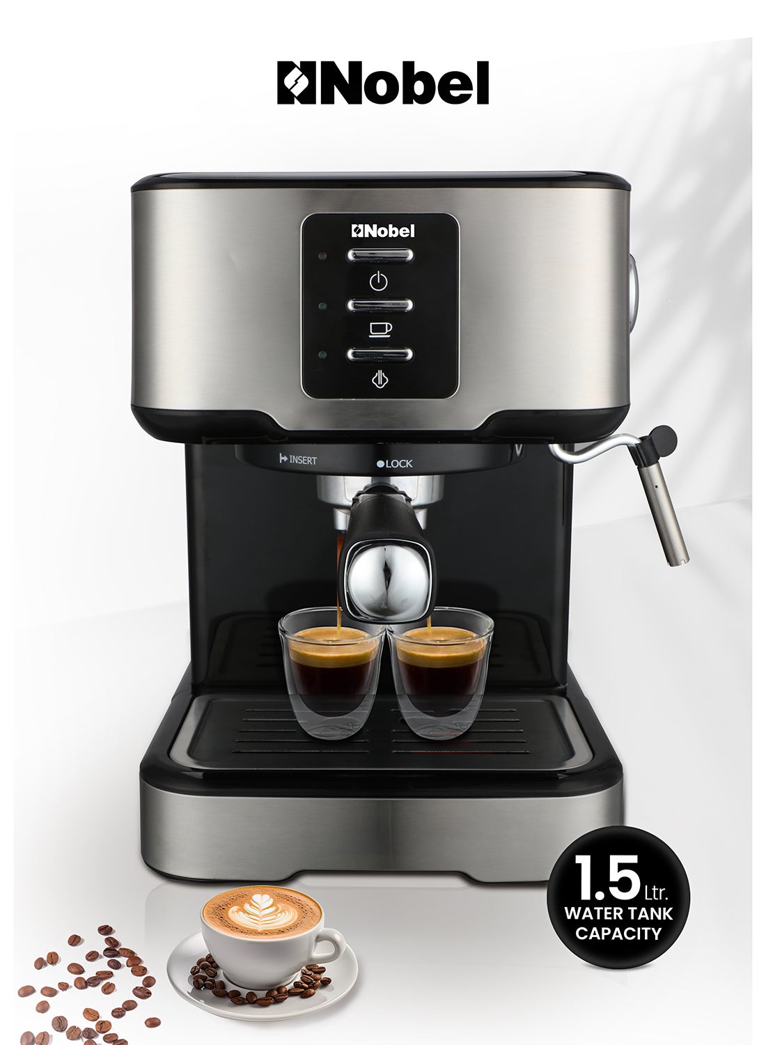 Compare Coffee Machine, 1.5L Detachable Water Tank, Dual Stainless Steel Filter, 15 Bar Pressure Pump, High Pressure Frothing, Overheat Protection, Adjustable Steam Knob 1.5 L 1100 W NCM21 Black at KSA Price