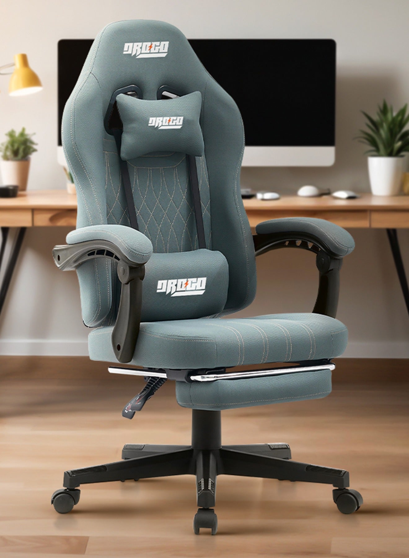 Compare Premium Ergonomic Gaming Chair, Video Game Chair with Linkage Armrest, Footrest & Adjustable Seat Computer Chair with Fabric Material, Head & Lumbar Pillow Home & Office Chair with Recline Grey at KSA Price