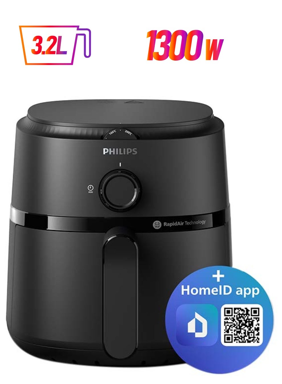 Compare Airfryer Compact  Analogue, 12 Cooking Functions, Rapid Air Technology, 3.2 L 1300 W Philips NA1100900 Black at KSA Price