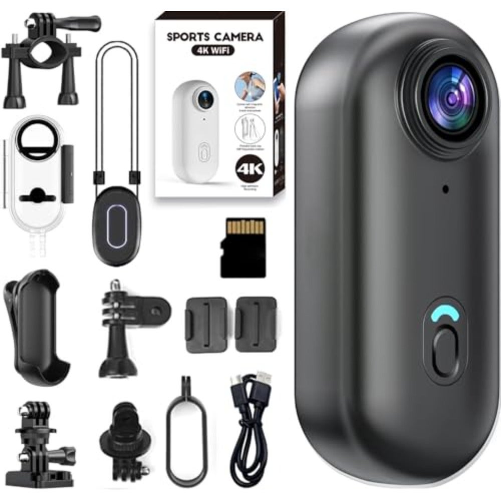 Compare Mini Action Camera, 4K WIFI 64GB Body Camera, Thumb Size Hands Free Recording Body Worn Camera, Wearable Action Cam, Premium Portable Camcorder Mount Anywhere for Pet Walking, Work Black at KSA Price