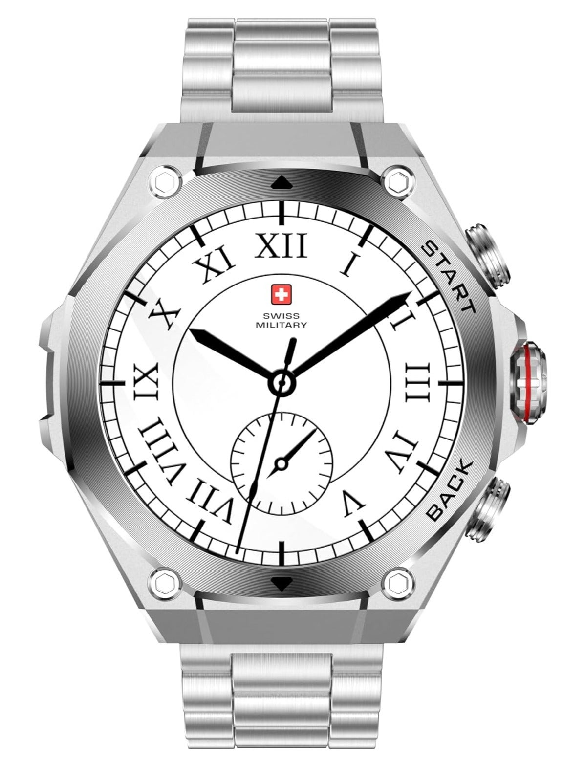 Compare DOM6 Smartwatch 1.43 AMOLED, Bluetooth Calling, Multi Language, Health & Sports Tracking, Wireless Charging, 7 Days Battery, IP67, iOSAndroid Compatible, Silver Frame with Steel Strap at KSA Price