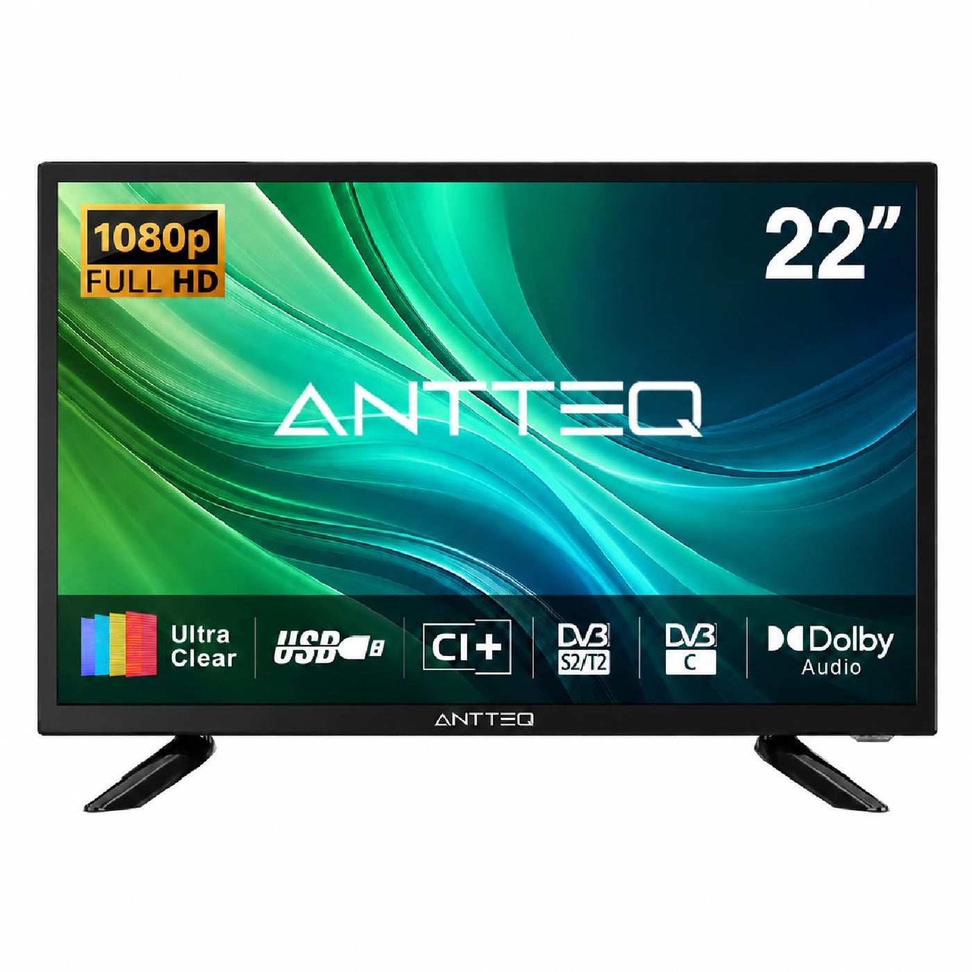 Compare Antteq 22 Inch TV FHD, Full HD 1080P Television Freeview DVBT2CS2 Dolby Digital Audio, LED Backlighting Display, HDMI VGA PC Audio SCART USB Record Media Player, Small Screen for Lounge Kitchen at KSA Price