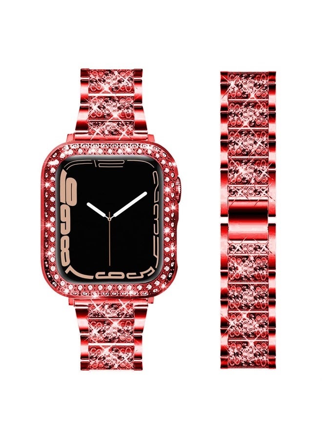 Compare Bands Compatible with iWatch 40mm 44mm, Bling Rhinestone Diamond Metal Strap with Protective Case Cover Replacement for Apple Watch Series 65  4  SE Women Men 40mm, Red at KSA Price