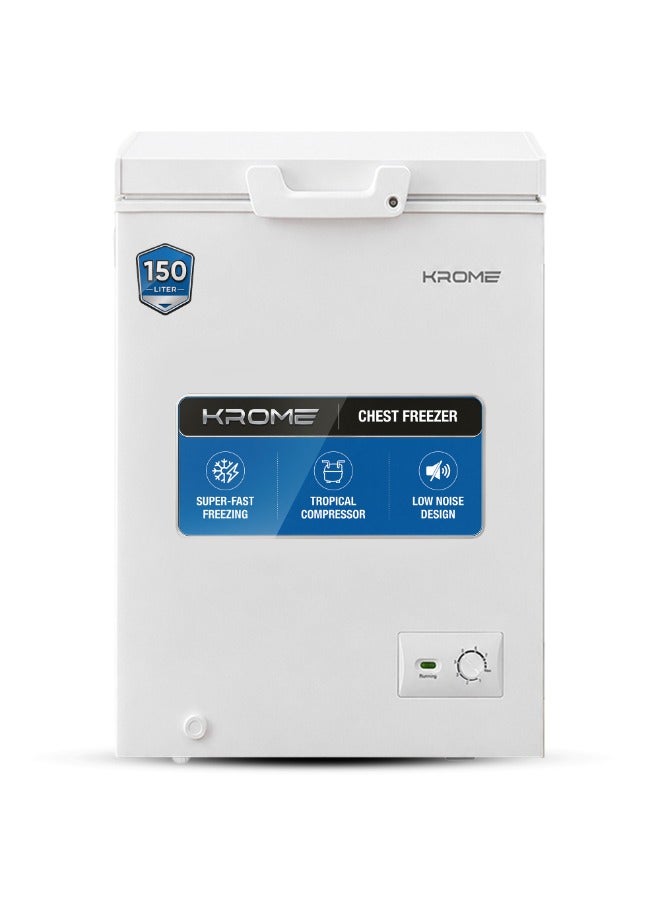 Compare Krome 150L Chest Freezer, 98L Net Capacity, 4 Star Freezer, 13.5 Hours PowerOff Storage, 40dB Low Noise, R600a Refrigerant, LED Light, Door Lock, White 98 L 100 W KRCF150H white at KSA Price