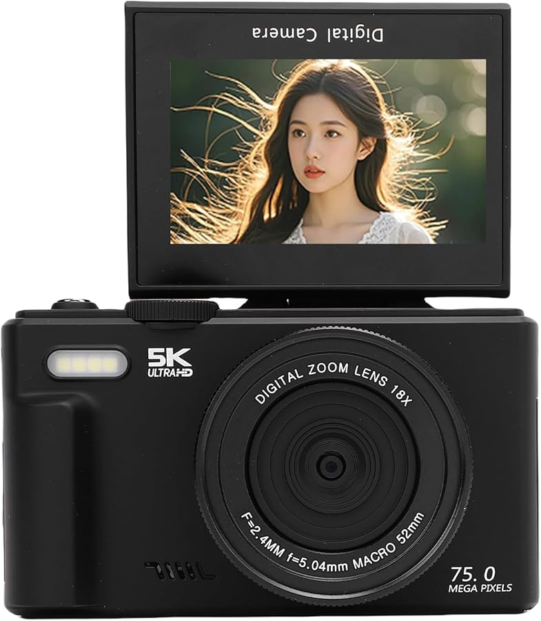 Compare Vbestlife 5K Digital Camera 75MP WiFi Vlogging 18x Zoom Autofocus 3 Inch Flip Screen 32GB Black at KSA Price