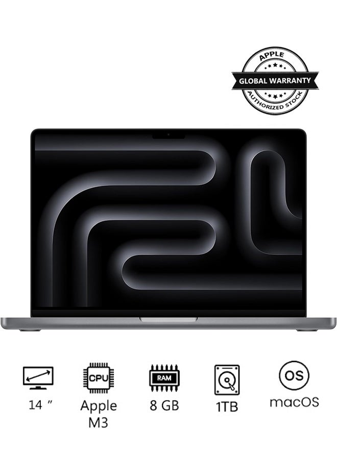 Compare Macbook Pro MTL83 | 14 Inch Display | Apple M3 Chip | 8Core CPU and 10Core GPU | 8GB RAM | 1TB SSD | macOS | English Keyboard | International Version | Space Grey at KSA Price