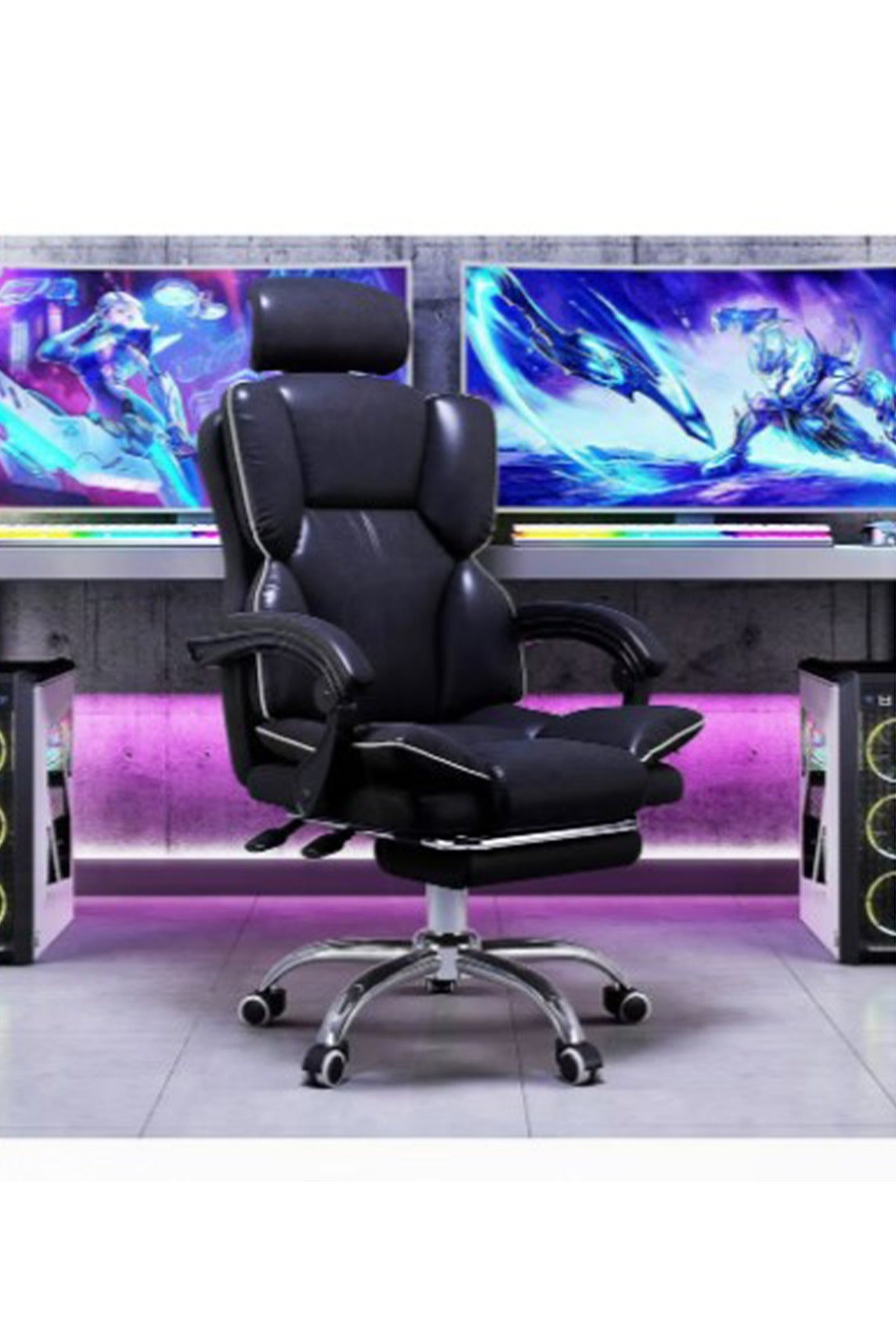 Compare Gaming Office Chair High Back Ergonomic Desk Computer Chair with Lumbar Support Retractable Footrest Adjustable Swivel and ArmRest at KSA Price
