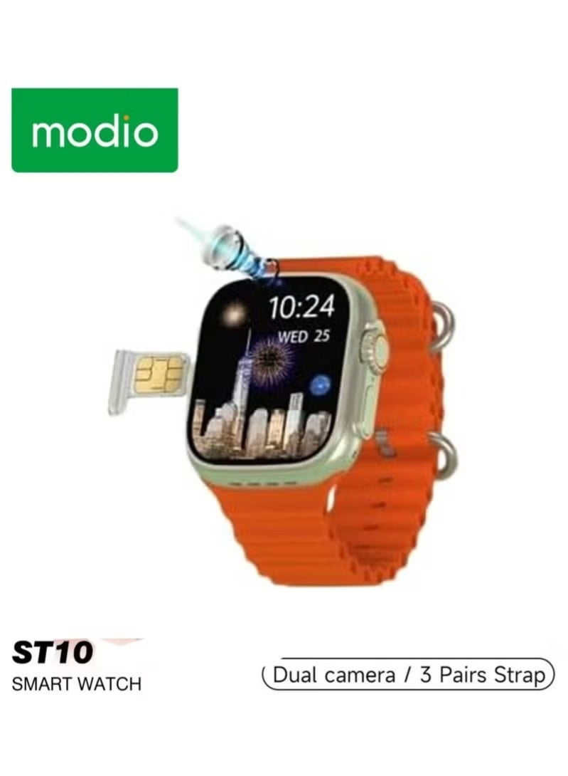 Compare ST10 Smartwatch 2.2 HD Display Dual Camera SIM Slot 3 Strap Set Stylish Silver Design for Women & Men Fitness Tracker Calling Messaging Smart Accessory at KSA Price