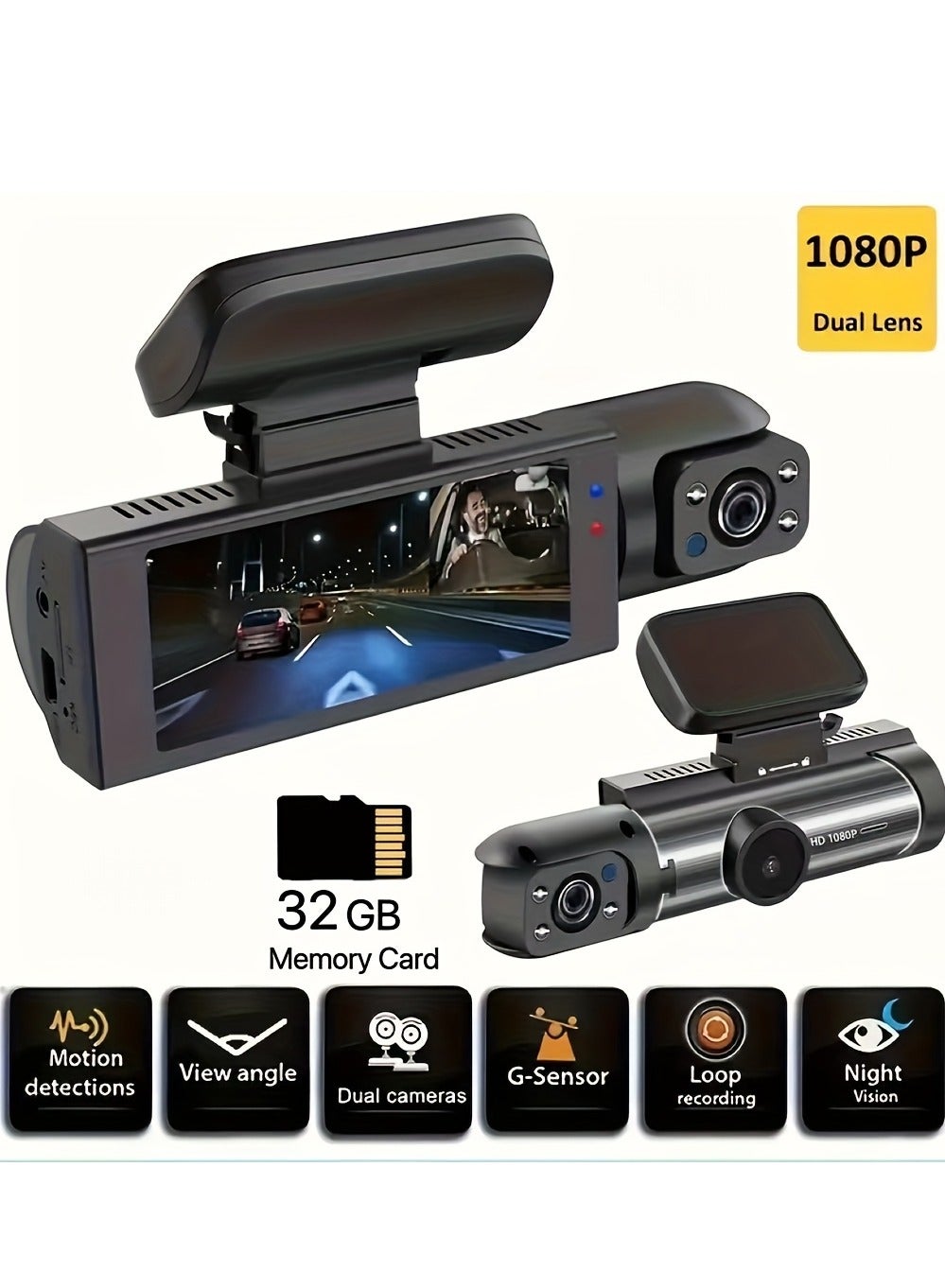 1080P Dual Camera, Dash Cam For Cars, Front…