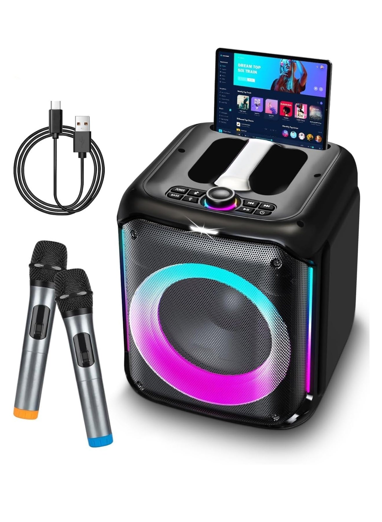 Karaoke Machine with 2 Wireless Microphones: 40W…