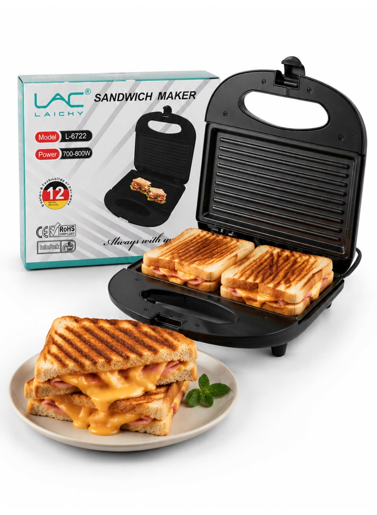 Sandwich Maker with Detachable Sandwich and Waffle…